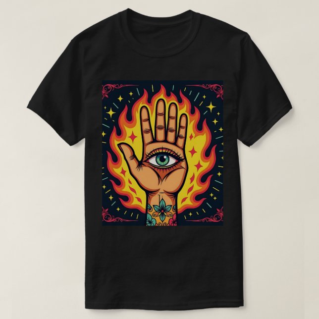 Flaming Third Eye Hand T-Shirt (Design Front)