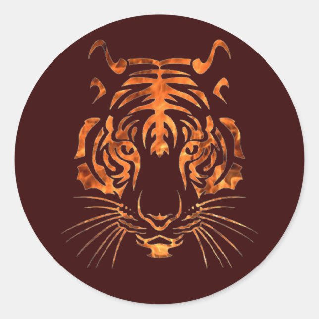 Flaming tiger classic round sticker (Front)