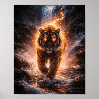 Flaming Tiger Waterfall Poster