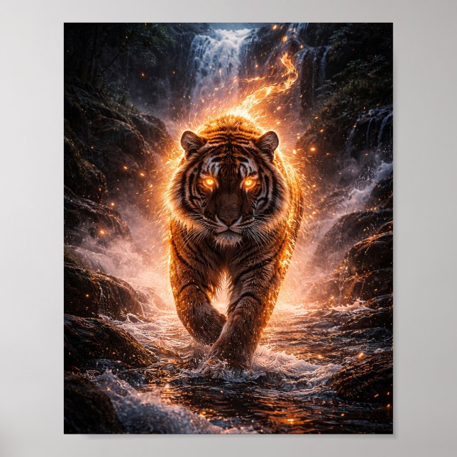 Flaming Tiger Waterfall Poster (Front)