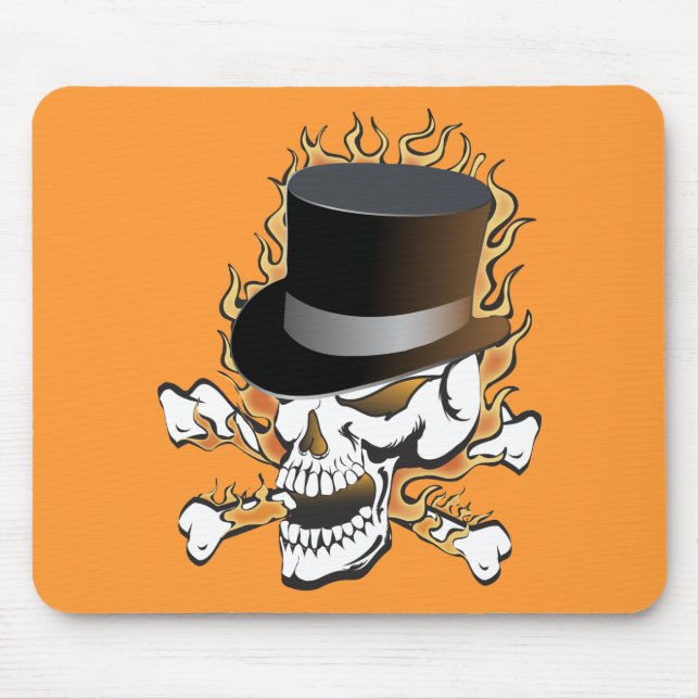 Flaming Top Hat Skull Mouse Mat (Front)