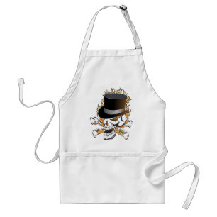 Flaming Top Hat Skull Standard Apron