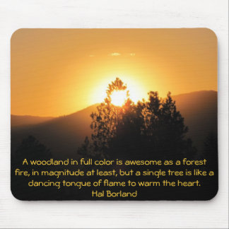 Flaming tree Sunset with Hal Borland quote Mouse Mat