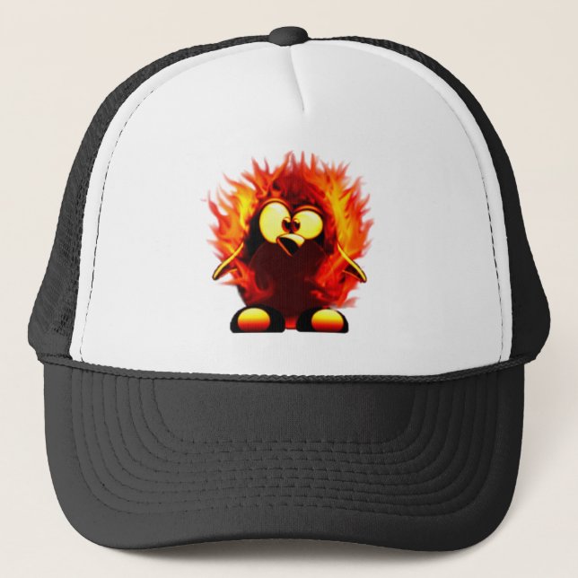 Flaming Tux (Penguin Torch) Trucker Hat (Front)