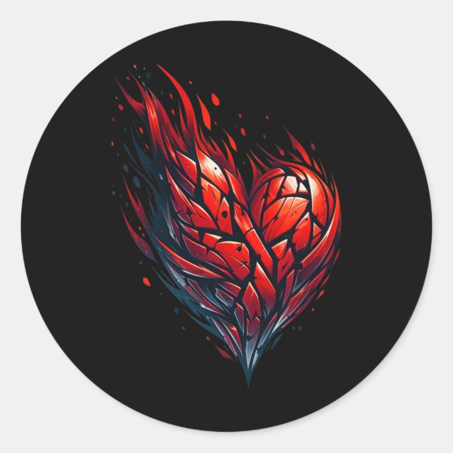 Flaming Valentine Red Heart On Fire  Classic Round Sticker (Front)