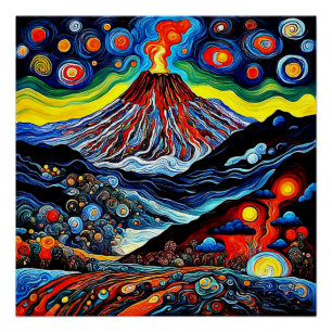 Flaming Volcano Poster