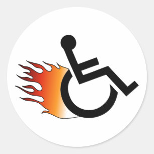 flaming wheelchair classic round sticker