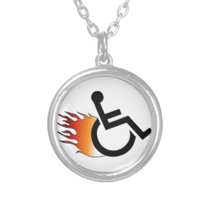 Flaming Wheelchair Silver Plated Necklace