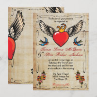 Flaming Winged Heart Tattoo Wedding Invitations
