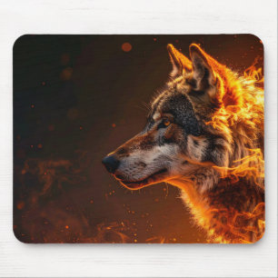 Flaming wolf mouse mat