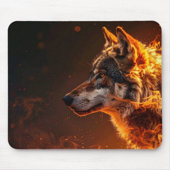 Flaming wolf mouse mat (Front)