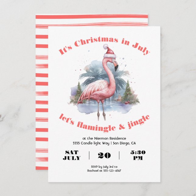 Flamingal Christmas in July Party Invitation (Front/Back)