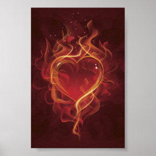 FlamingHeart fire dark red love flames heart shape Poster