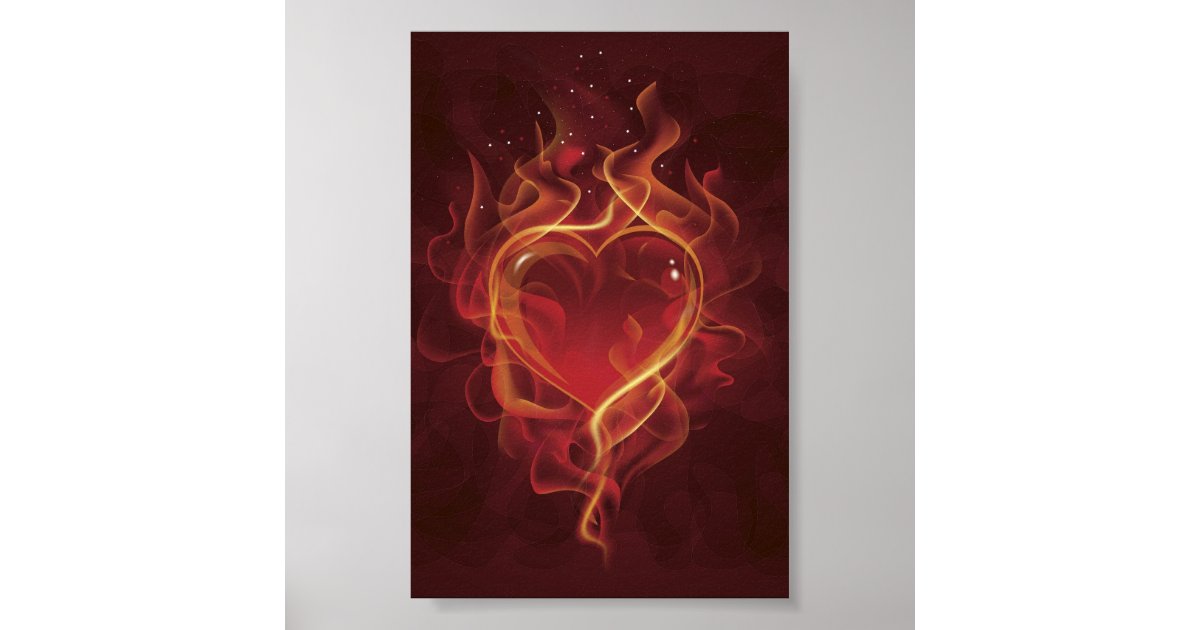 FlamingHeart fire dark red love flames heart shape Poster | Zazzle.co.uk