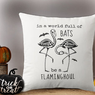 Flaminghoul Skeleton Flamingo Halloween Cushion