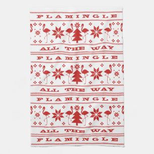 Flamingle all the Way Christmas Sweater Red Tea Towel