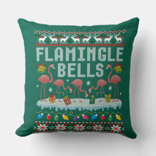 Flamingle Bells Pink Flamingo Christmas Ugly Xmas Cushion