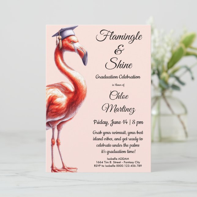 Flamingle & Celebrate! Flamingo Graduation Party  Invitation (Standing Front)