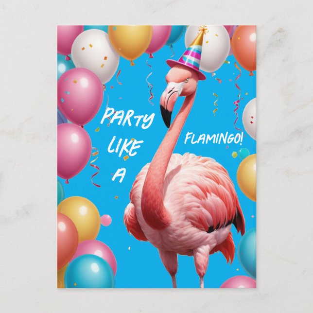 Flamingle & Feast – Funny Flamingo Birthday Surpri Postcard (Front)