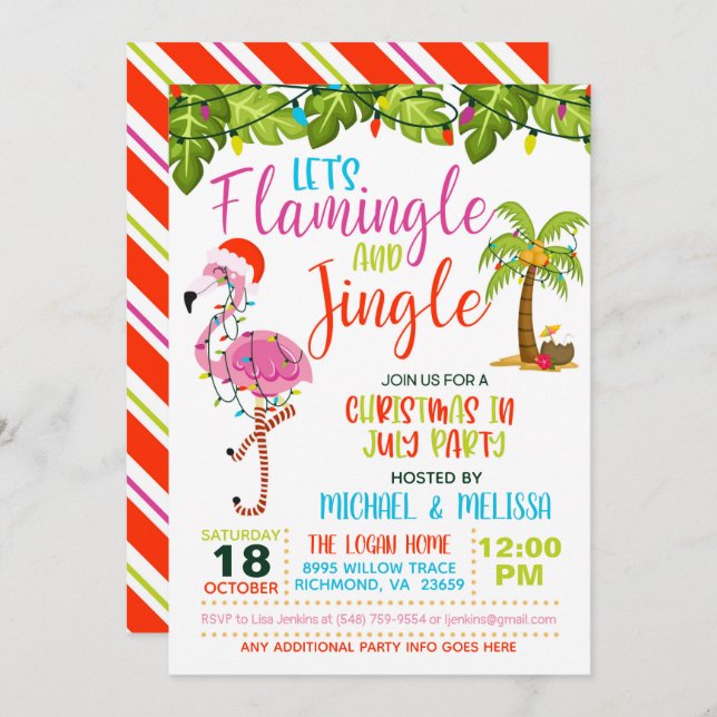 Flamingle & Jingle Christmas in July Invitation (Front/Back)