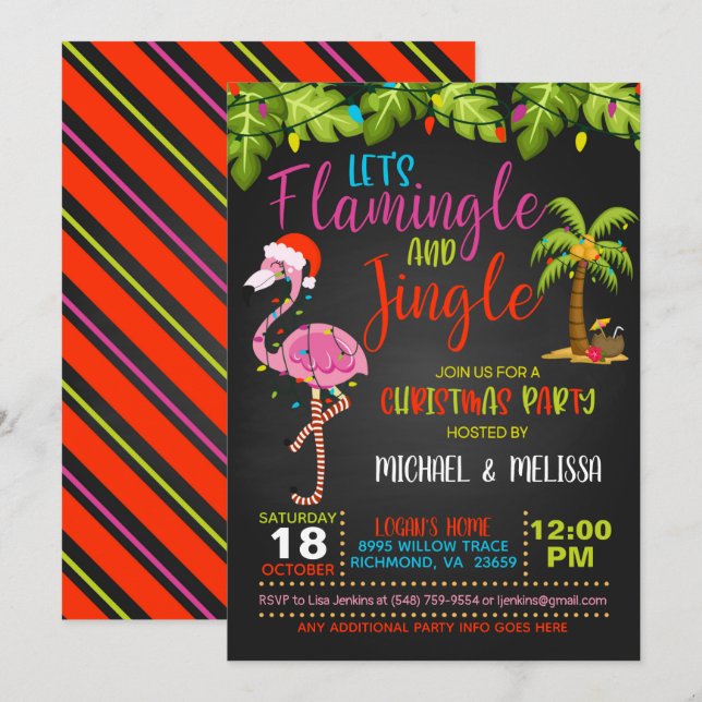 Flamingle & Jingle Christmas Party Invitation - Bl (Front/Back)