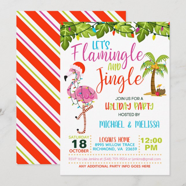 Flamingle & Jingle Holiday Party Invitation - WH (Front/Back)