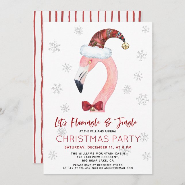 Flamingle & Jingle Santa Flamingo Christmas Party Invitation (Front/Back)