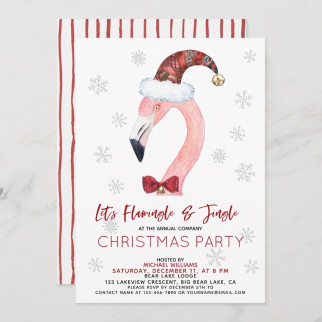 Flamingle & Jingle Santa Flamingo Christmas Party Invitation (Front/Back)