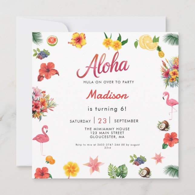 Flamingle Luau Floral Tropical Summer Birthday Inv Invitation (Front)