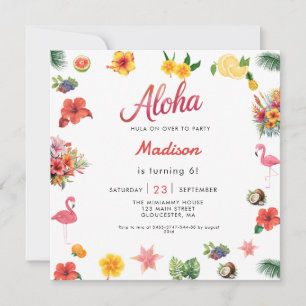 Flamingle Luau Floral Tropical Summer Birthday Inv Invitation