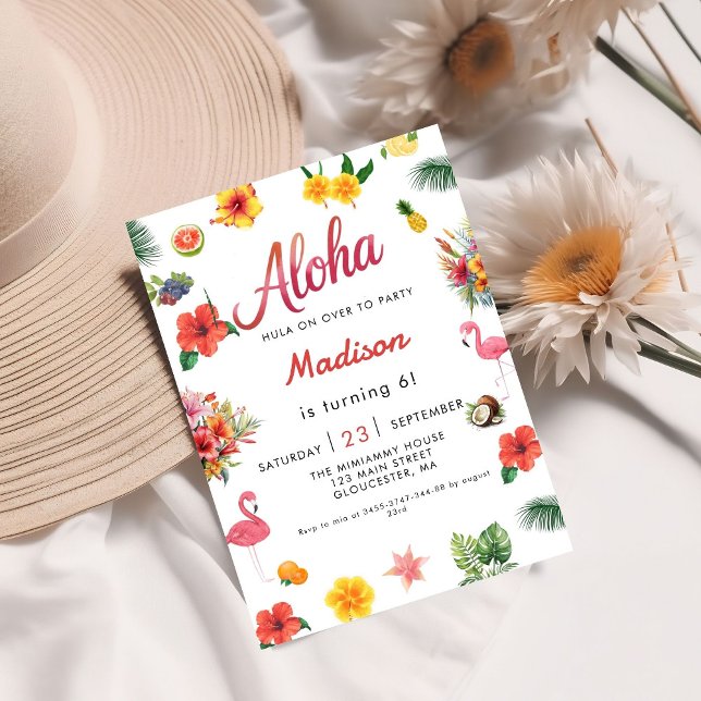 Flamingle Luau Floral Tropical Summer Birthday Inv Invitation (Creator Uploaded)