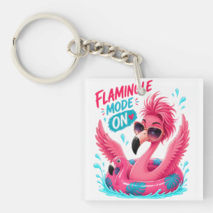 Flamingle Mode On Pink Flamingo Pool Float Summer  Key Ring
