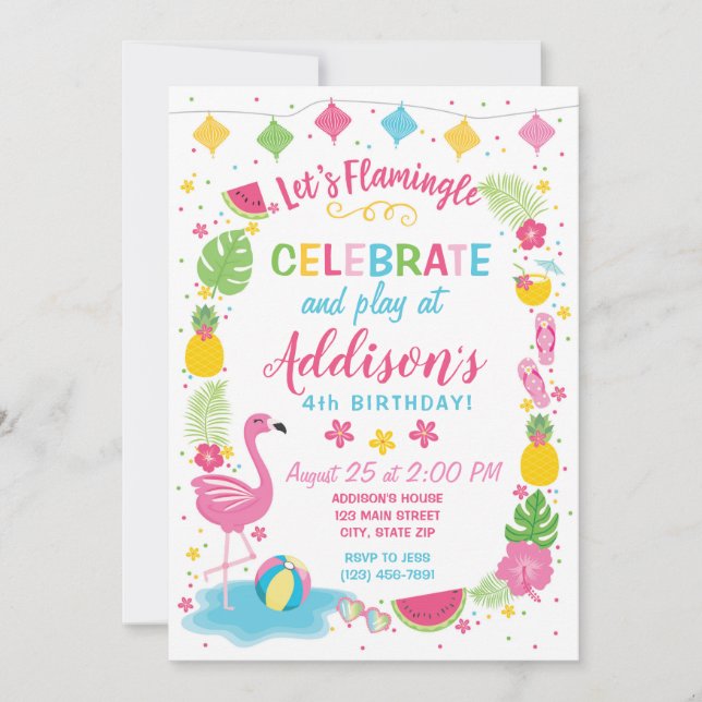 Flamingle Party Birthday Invitation (Front)