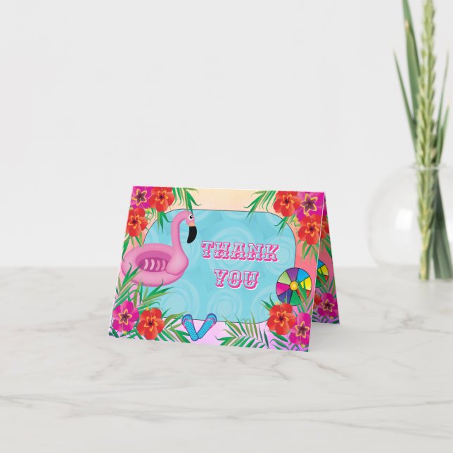 Flamingle Pink Floral Birthday Party Thank You (Front)