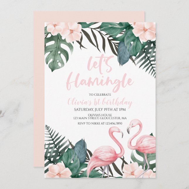 Flamingle Tropical birthday flamingo Invitation (Front/Back)