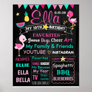 Flamingo 10th Birthday chalkboard sign poster