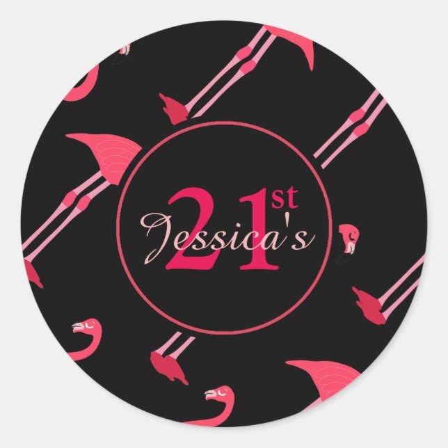 Flamingo 21st Birthday Classic Round Sticker (Front)