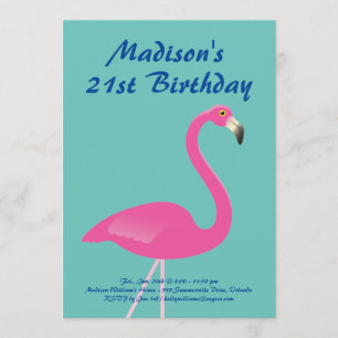 Flamingo 21st Birthday Party Invite - turquoise