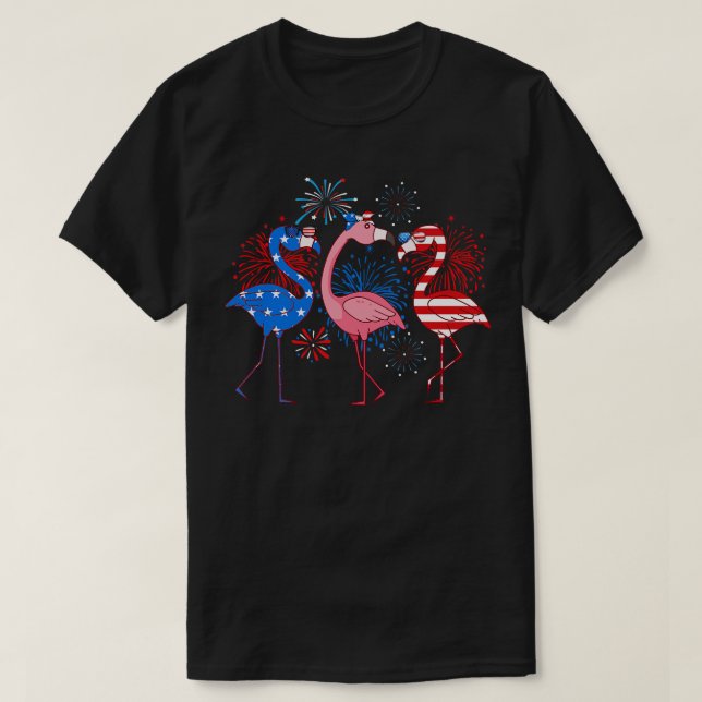Flamingo 4th Of July American Flag Flamingo Indepe T-Shirt (Design Front)