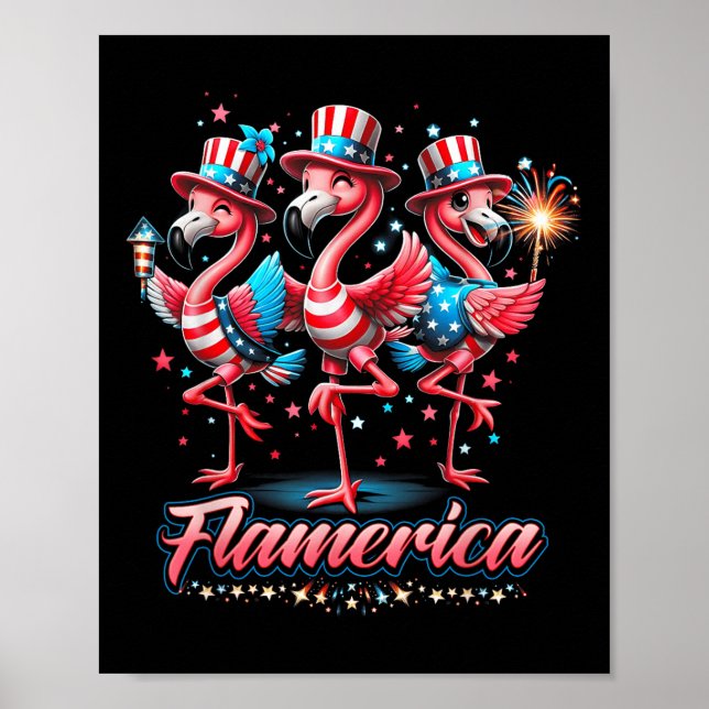 Flamingo 4th Of July Patriotic Usa Independence Fl Poster (Front)