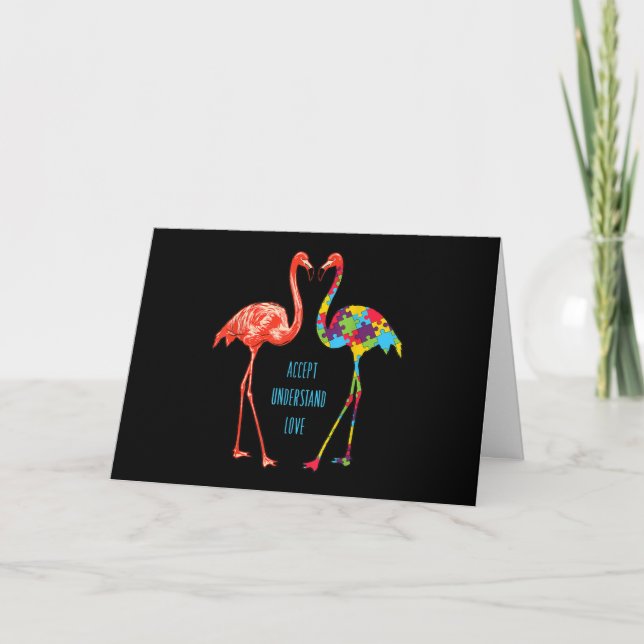 Flamingo | Accept Understand Love Autism Flamingo Card (Front)