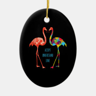 Flamingo   Accept Understand Love Autism Flamingo Ceramic Tree Decoration