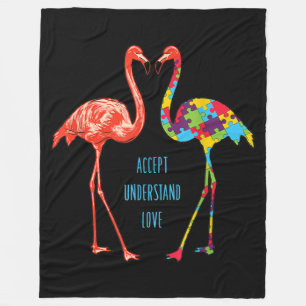 Flamingo   Accept Understand Love Autism Flamingo Fleece Blanket