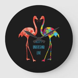 Flamingo   Accept Understand Love Autism Flamingo Large Clock