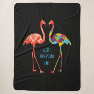 Flamingo Accept Understand Love Autism Flamingo Sherpa Blanket