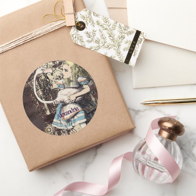Flamingo Alice in Wonderland  Classic Round Sticker (Gifting)