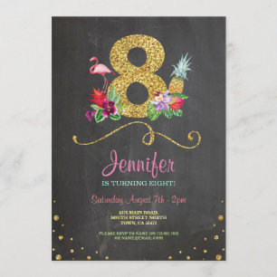 Flamingo Aloha 8th Birthday 8 Party Chalk Invite
