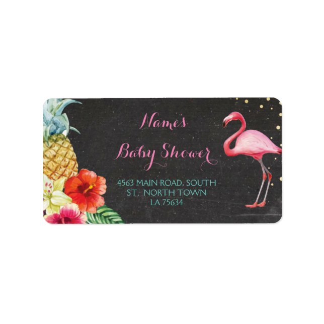 Flamingo Aloha Baby Shower Address Labels Stickers (Front)