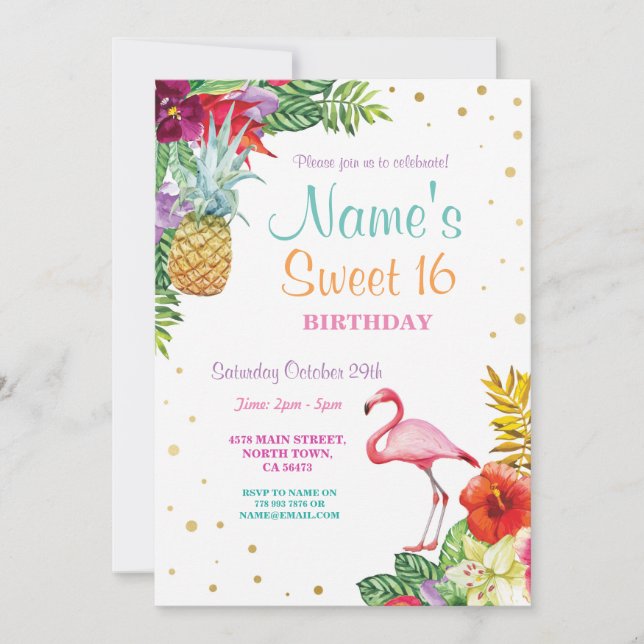 Flamingo Aloha Sweet 16 Birthday Party Invite (Front)