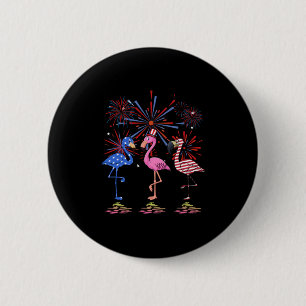 Flamingo American Flag For 4th July 6 Cm Round Badge